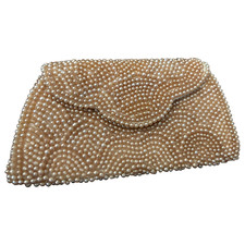 Vintage Small Pearl Clutch Purse With Magnetic Snap No Strap Lined 7.5 x 4 in.