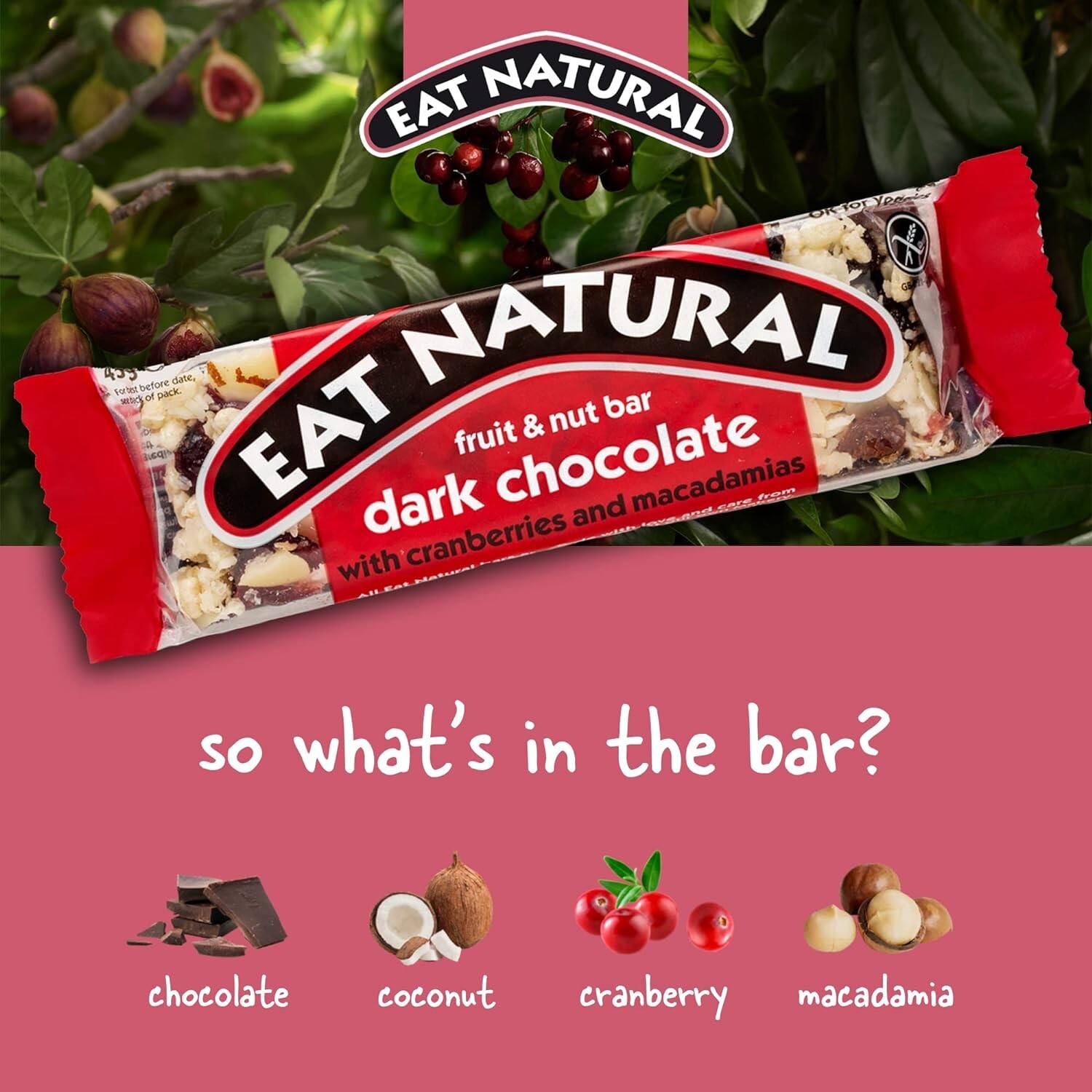 Eat Natural Bars, Gluten Free Snack Bars, Dark Chocolate 45g (Pack of