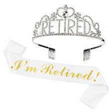Retirement Party Decorations Retired Tiara/Crown, Retired Sash for Women Reti...