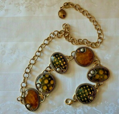 Vintage Chico\'s Enamel  Rhinestone Embellished Medallion Chain Belt Vintage Chicos Chain Medallion Belt, Rhinestone Enamel Belt  main image 2