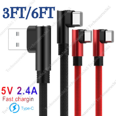 3/6/10Ft 90Degree Right Angle Type USB C Fast Charge Cable For Samsung iPhone 15