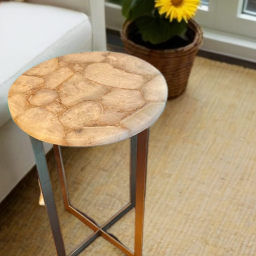 Weiße Achat Runde Couchtischplatte, Achat Beistelltischplatte, Handarbeit Dekor 15"x15" - Bild 3 von 6