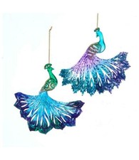 Set of 2 Iridescent PEACOCK Christmas Ornaments, by Kurt Adler