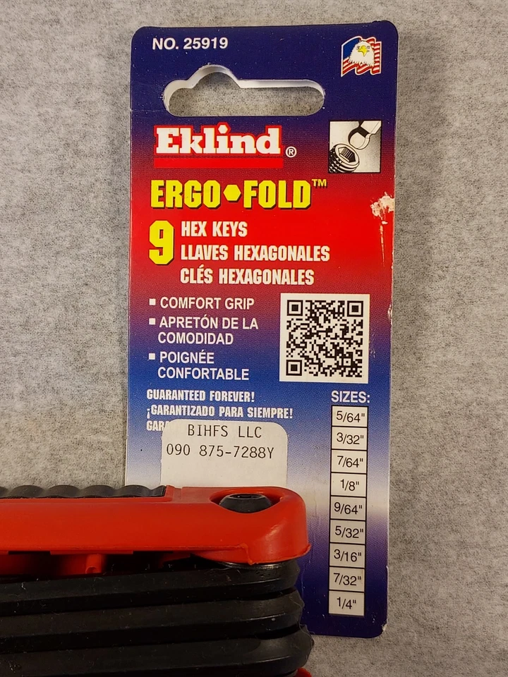 Lot of 6 Eklind SAE Hex Ball End Fold Up Wrench Key Set 9pc 25919 5/64-1/4" USA - Image 2 of 4