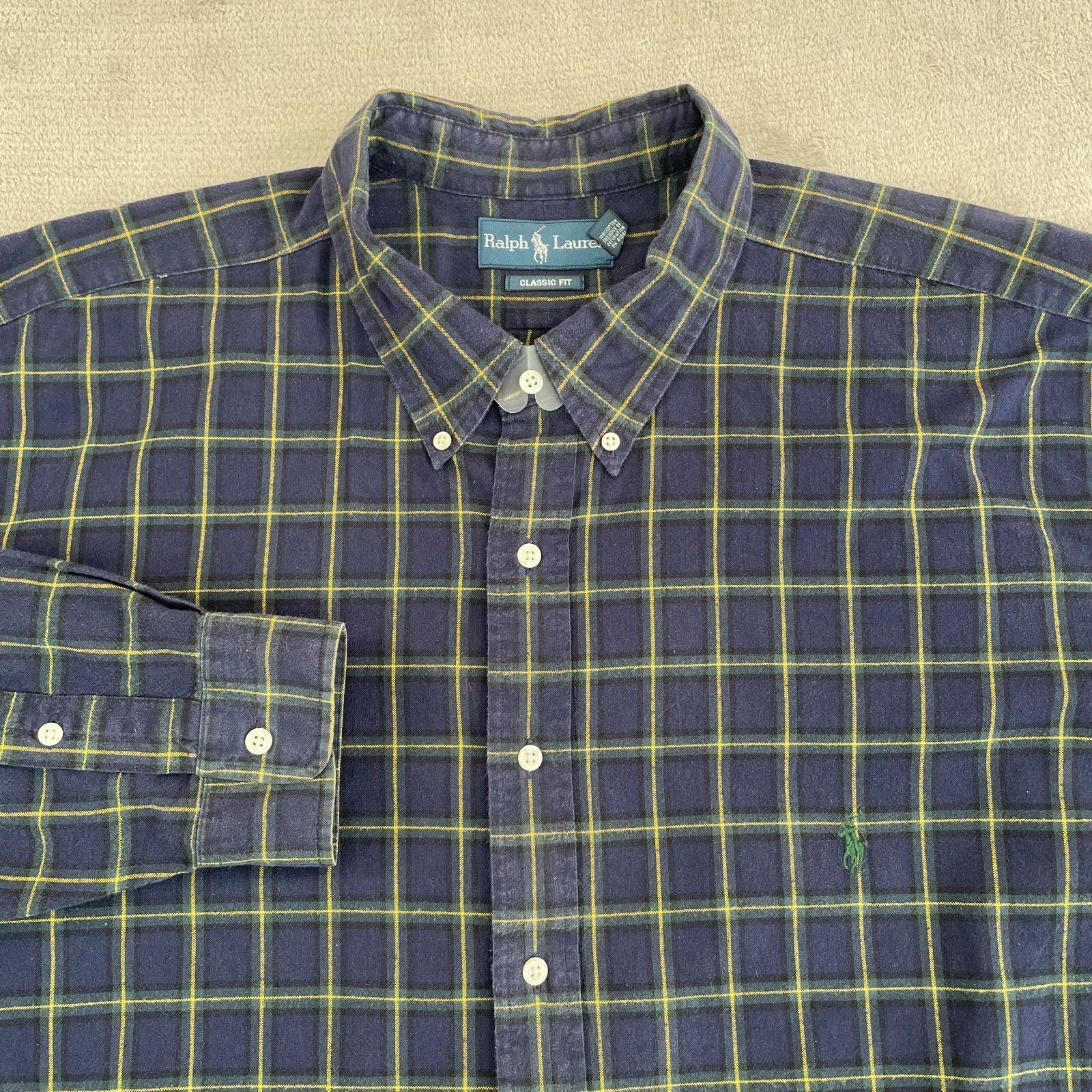 Polo Ralph Lauren camicia flanella uomo 3XLT alta blu navy tartan plaid vestibilità classica pony