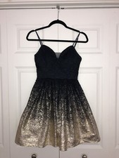 B. DARLIN navy dark blue gold shiny homecoming prom formal short dress