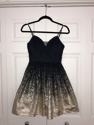 B. DARLIN navy dark blue gold shiny homecoming prom formal short dress |  eBay