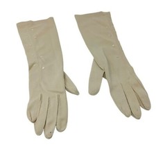 Vintage 1950s Gloves Tan 3 Quarter Length Button Detail AS IS