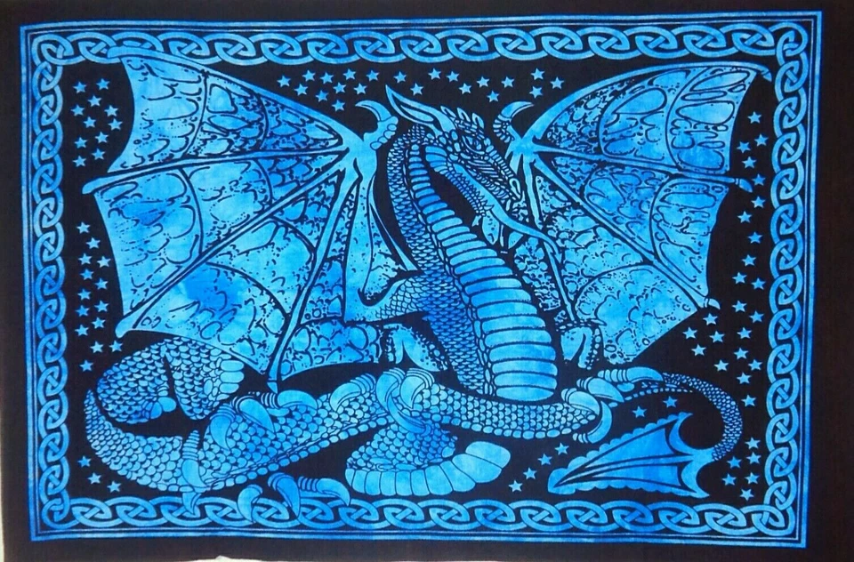 Póster tapiz colgante de pared estampado mosca dragón hippie arte animal azul nuevo Foto 2 de 3