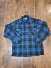 Vtg Pendleton Pure Virgin Wool Plaid Flannel Shirt Men's Size Medium Blue/Black