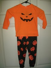 NEW Kids Halloween Pumpkin 2 Pc Pant Set Outfit sz 2 black  orange long sleeves