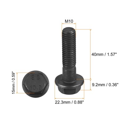 Akozon Boulon hexagonal avec bride, 10 pièces M6 x 16 acier inoxydable