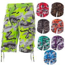 MEN'S TWILL STRETCH CAMO CARGO SHORTS 8 COLORS FREE BELT INCLUDED