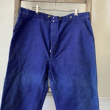 42 inch waist 1940s French vintage MOLESKIN workwear pants faded blue trousers