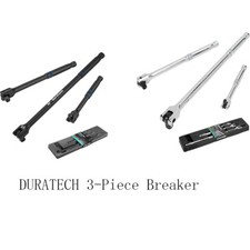 3-Piece Breaker Bar Set Black/Sliver180 Rotatable Head Premium Chrome Alloy