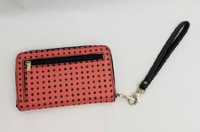 Women's Fossil Wristlet Wallet Coral Black Polka Dot Zip Around