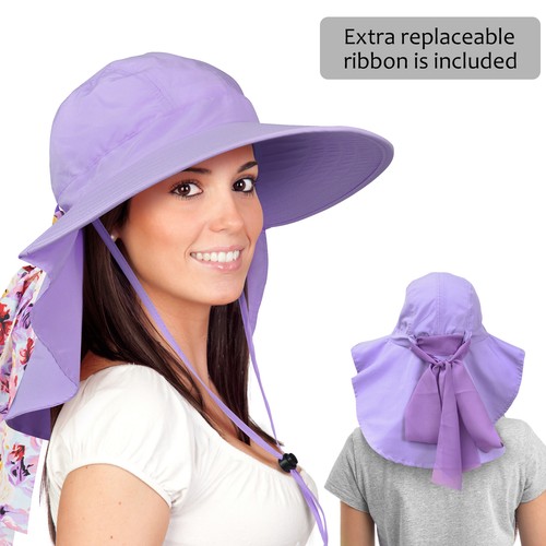 Womens Wide Brim Sun Hat Neck Flap 