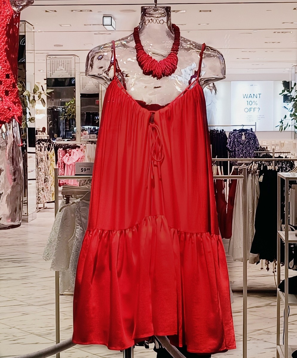NWT H&M A-line Viscose Strappy Loose-fit V-Neck Dress Bright