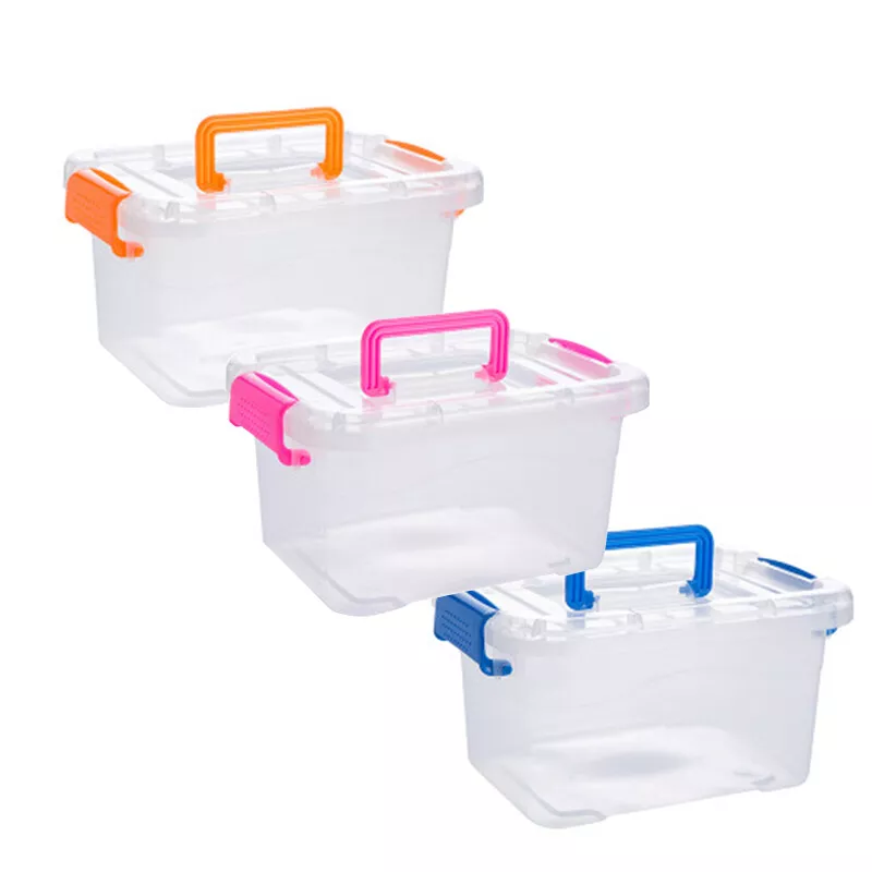 Plastic Square Transparent Storage Box With Handle Toy Clothing Organizer  Case