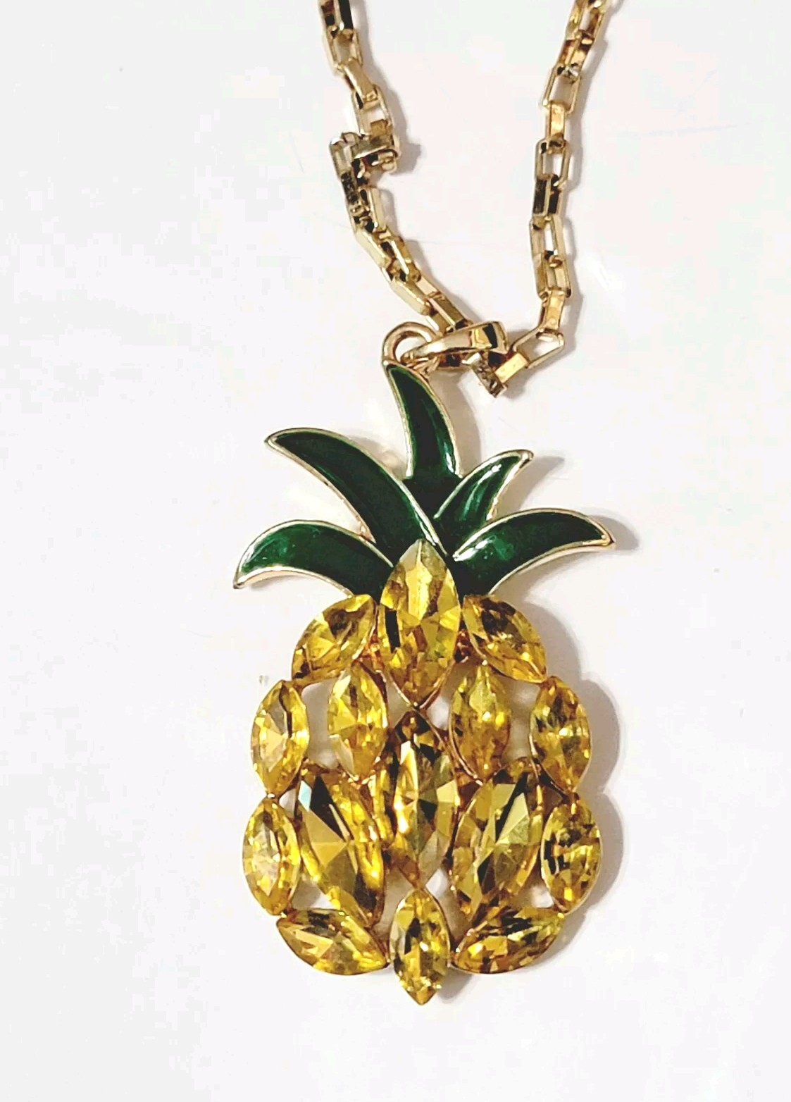 C1946 Pineapple Pendant Necklace Rhinestones Enam… - image 1