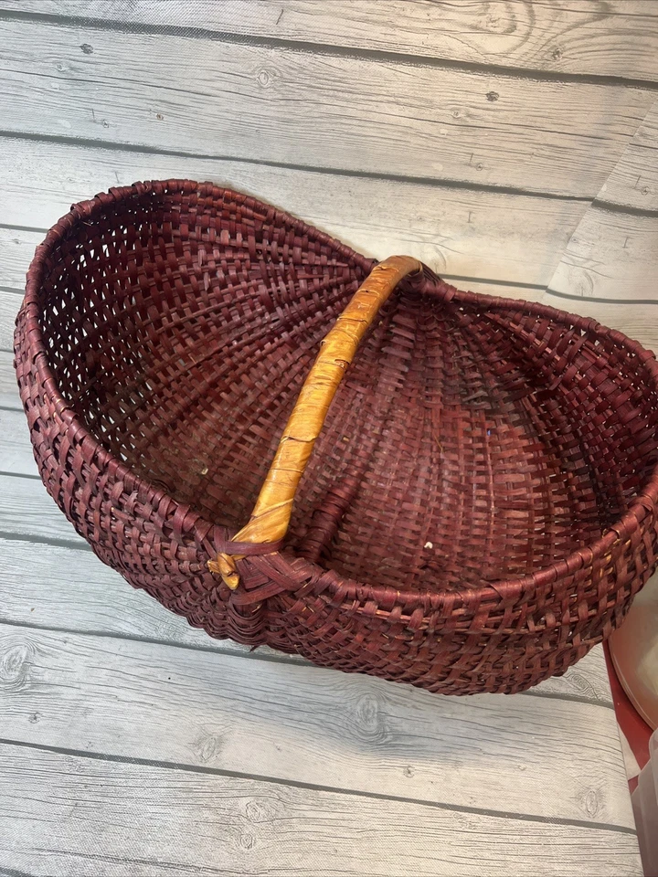 Grungy Red/dk Brown Large Primitive Handle Basket Primitive - Image 2 of 4