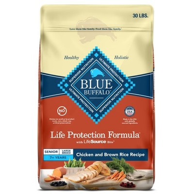 Blue Buffalo Large Breed Senior Dry Dog Food, Chicken & Brown Rice Recipe, 30-lb