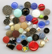 50 ASST'D  GLASS buttons--COLORS--LUSTER--DESIGNS-- APPROX  1 & 1/8"---1/2"