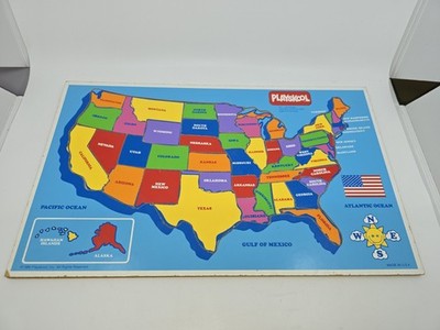 VTG 1986 Playskool Puzzle United States America Map STATES Made in USA Classic!