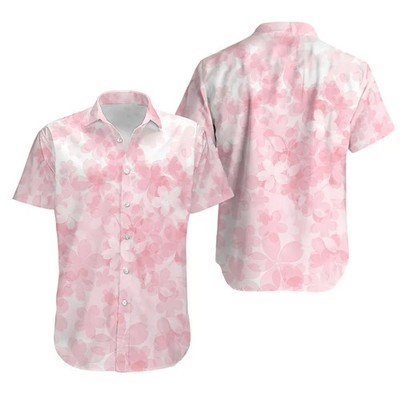 Pink Cherry Blossom Hawaiian Shirt Soft Floral Tropical Aloha Vacation Top
