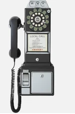 New 50s Crosley Payphone w Push Button Technology Black Wall Mounted Phone X93J