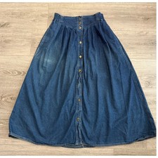 Essentials Sport Denim Maxi Skirt Size 10 Vintage Cottagecore Boho Button Front