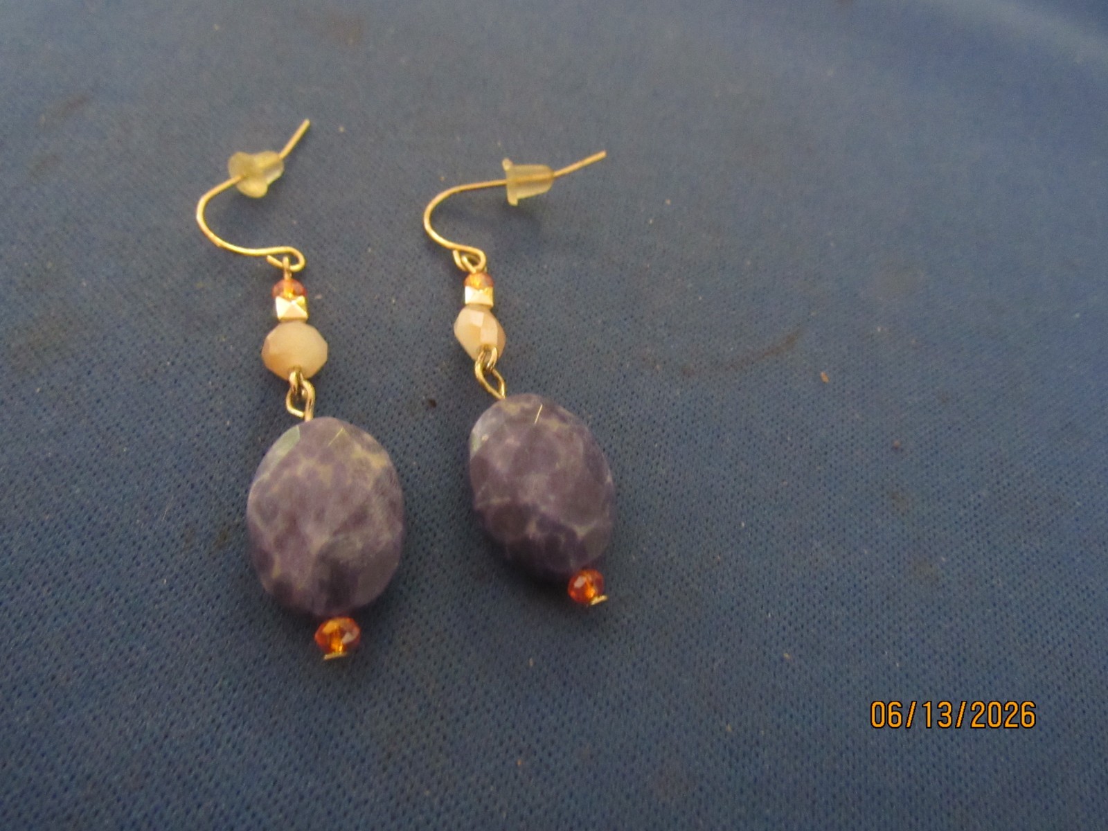 Vintage Sterling Ear Wires Faceted Lapis Beaded Pierced Wire Earrings