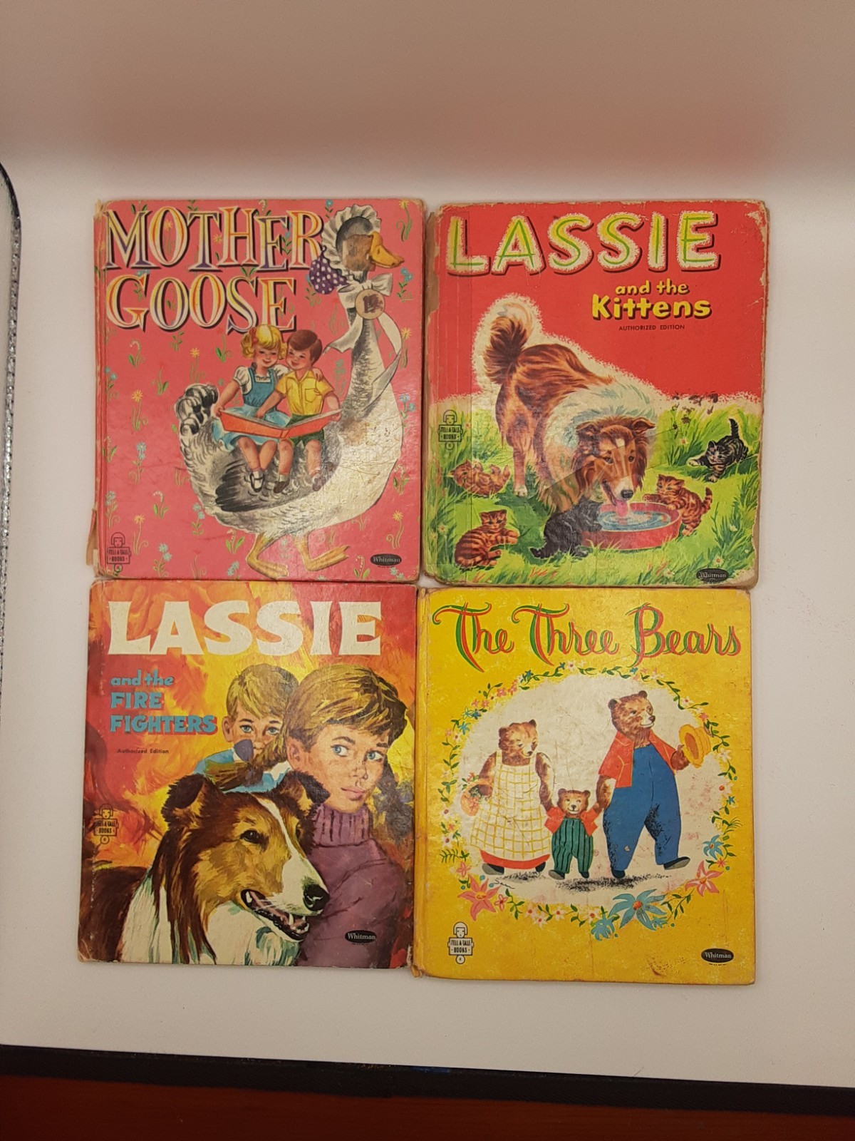 4 Vintage Whitman children tell-a-tale-books Mother Goose Three Bears Lassie lot