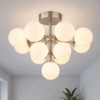 Kugelleuchte Wohnzimmerlampe Deckenleuchte Opal Glas 13-Flammig Silber D 56 Cm