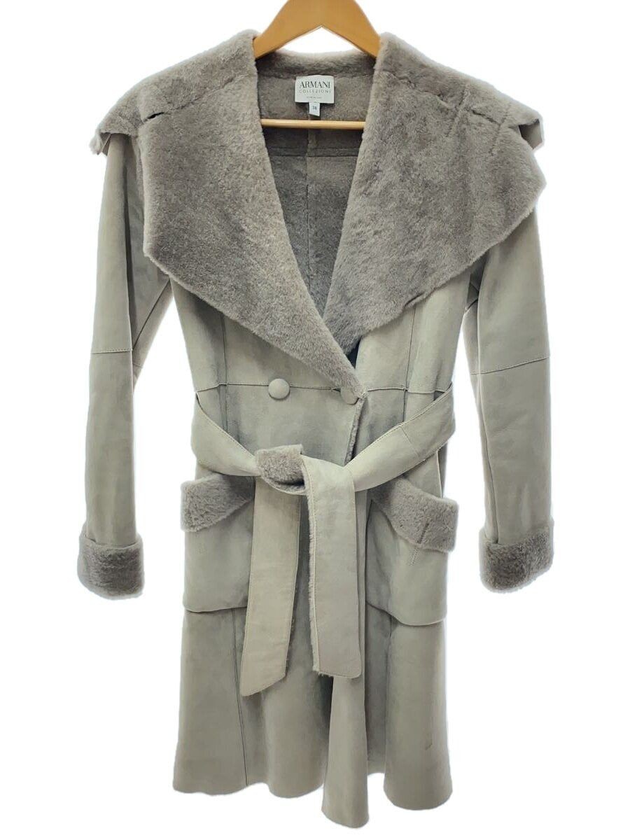 ALTRA Armani Collezioni Altro Cappotto Mouton 38 Pelle di Pecora Grigio con Cintura