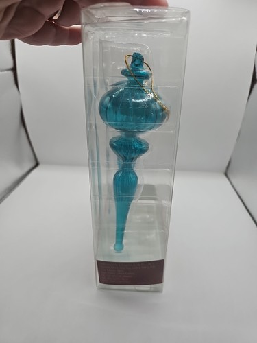 Set 2- Blue Teal Glass Ornament Final Trumpet Long 8” - Picture 5 of 11