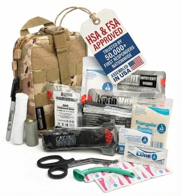 Premium IFAK Kit Trauma Pack Fully Stocked MOLLE Pouch w/CAT Tourniquet, HyFi...