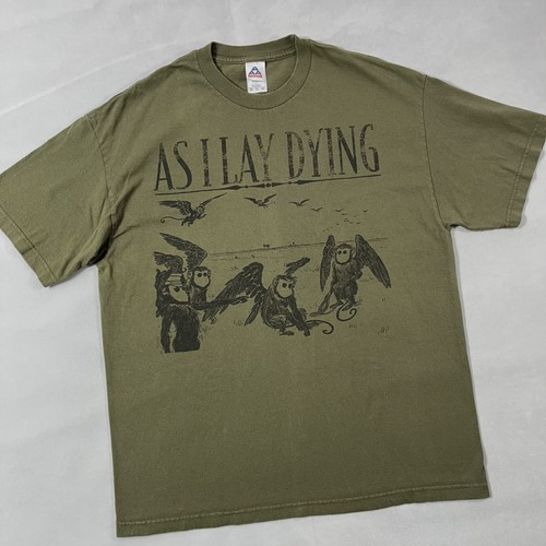 As I Lay Dying Shirt Mens XL Olive Green Band Graphic Tee Winged Monkey Metal