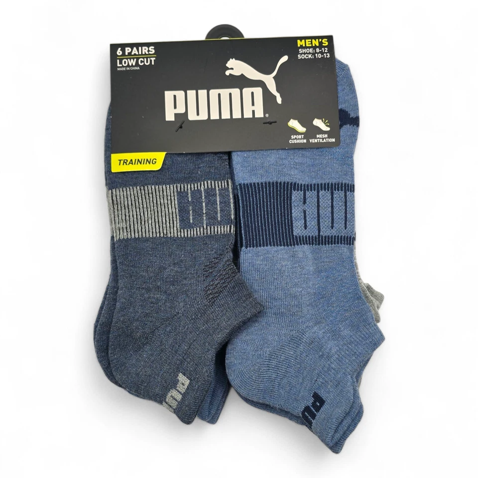 Puma Hombre Media Terry Calcetines Corte Bajo 6 Pares Nuevos Foto 2 de 4