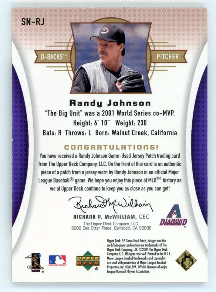 2004 UD Upper Deck SP Game Used Significant Numbers Randy Johnson Patch 10/16 - Image 2 of 2