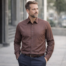 Theory Mens Irving Dress Shirt XL Fade Check Pimento Brown Button Up Preppy NWT