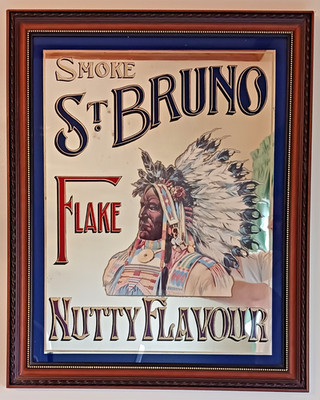 St. Bruno's Flake Tobacco Mirror, Indian Chief, 22'' x 27'' ext, 18''x24'' int