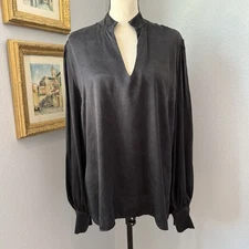 la femme en noir Victorian Style 100% Black Silk Blouse Top size 3X