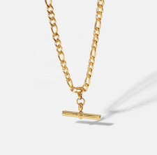 Gold Chunky Chain T-bar Pendant Necklace | Stainless Steel & 18K Gold Plated