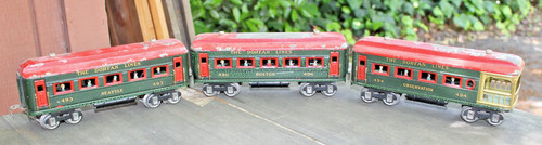 Dorfan Prewar O Gauge 493 494 496 Pullman Green Passenger Car Set b2