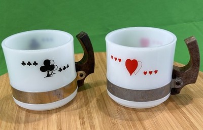 Set of 2 Vintage Siesta Ware Coffee Mugs Cups Poker Cards Bridge