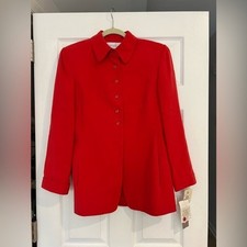 NWT Vintage Jones New York 100 Silk Sueded Blazer Jacket Red - Size 4