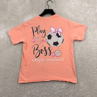 Simply Southern T Shirt Girls Size Small Pink Short Sleeve Soccer Boss