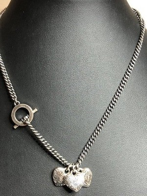 B3428 Ralph Lauren Triple Heart Toggle Necklace Floral embossed 16