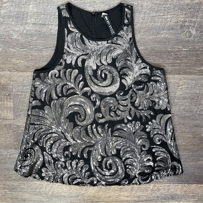 Design Lab black with silver sequin tank top shirt blouse size XS B132